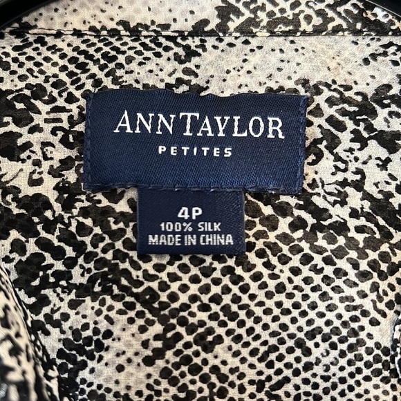 Vintage ANN TAYLOR Beige Black Sheer Snake 3/4 Sleeves 4P Button Down Shirt - Picture 11 of 13